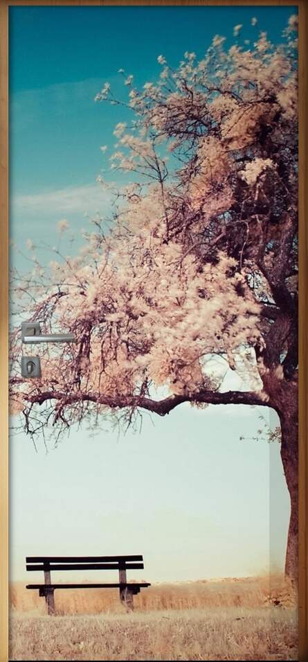 Adesivo para Porta Paisagem �rvore e Banco