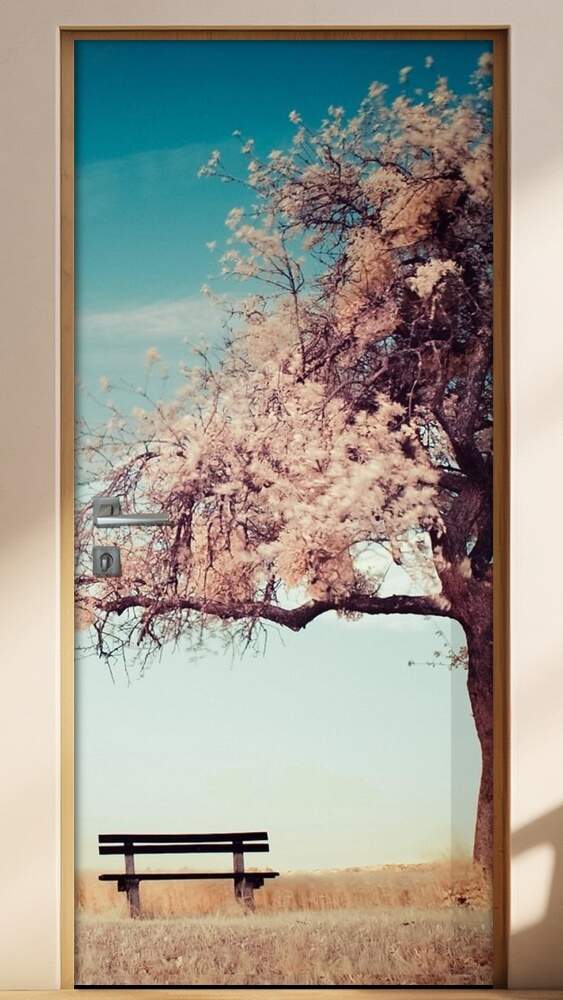 Adesivo para Porta Paisagem �rvore e Banco