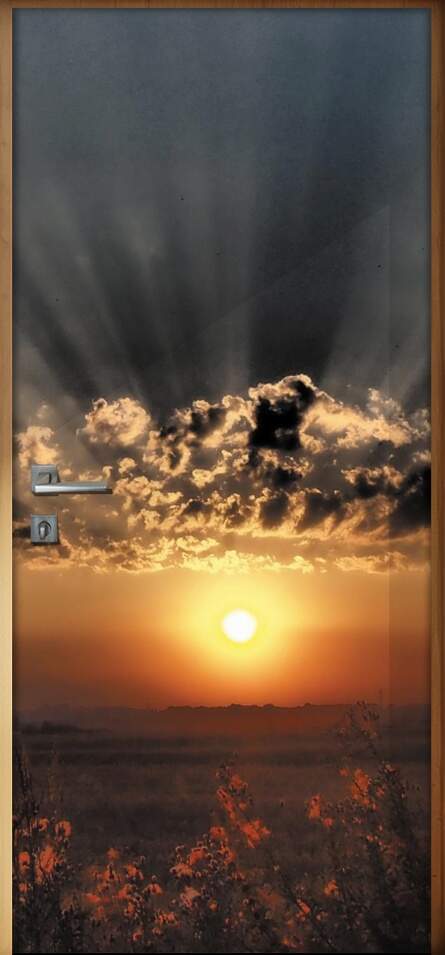 Adesivo Para Porta P�r Do Sol Com Nuvens