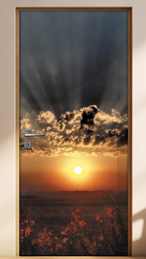 Adesivo Para Porta P�r Do Sol Com Nuvens