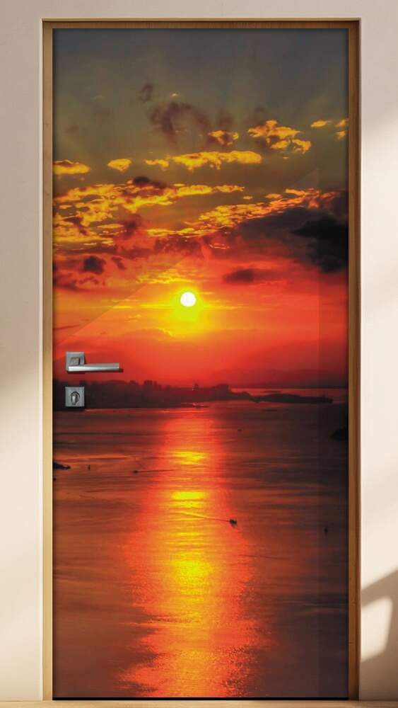 Adesivo Para Porta P�r Do Sol No Mar