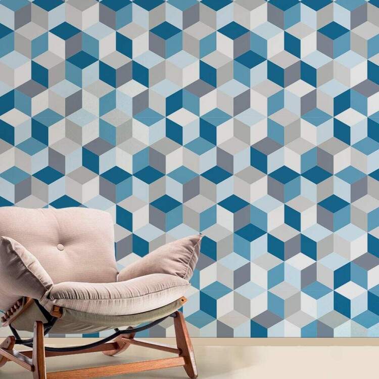 Papel de Parede 3D - 019 Cubos Azuis