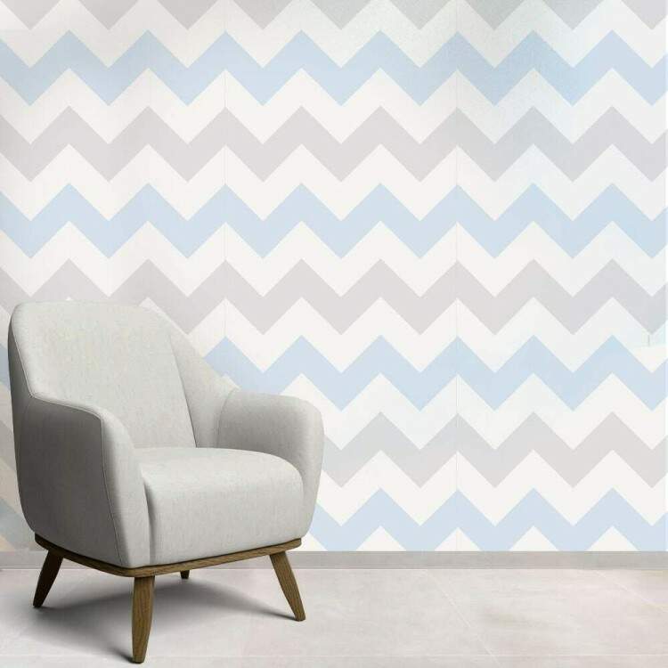 Papel de Parede Chevron Mod - 130 Azul Claro e Cinza