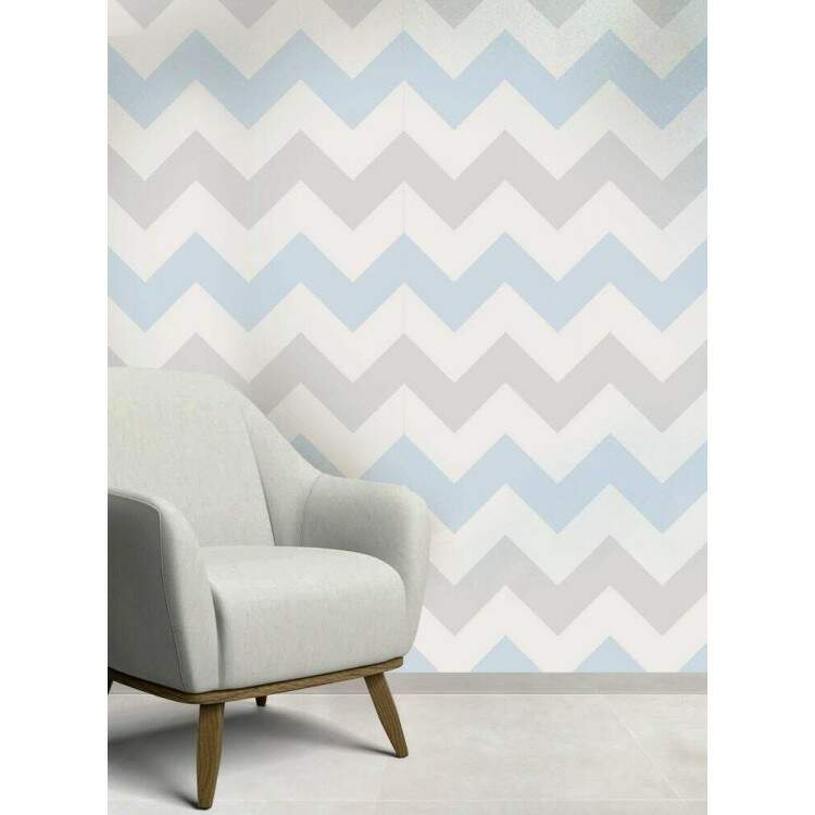 Papel de Parede Chevron Mod - 130 Azul Claro e Cinza