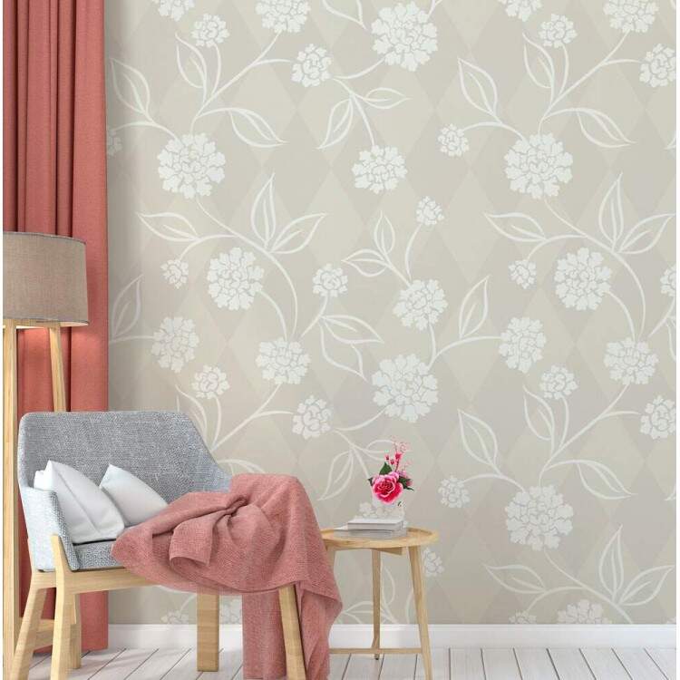 Papel de Parede Floral Mod - 359 Fundo Cinza