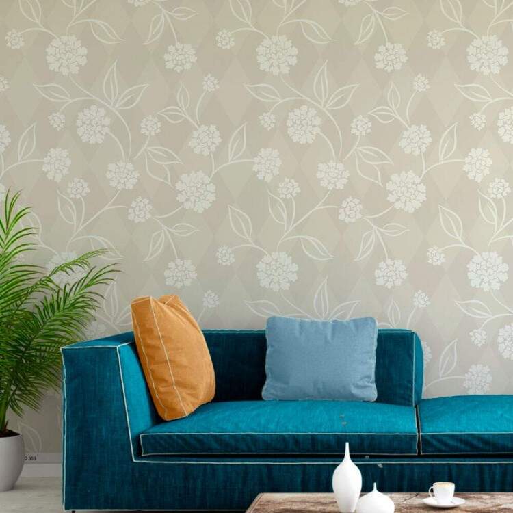 Papel de Parede Floral Mod - 359 Fundo Cinza