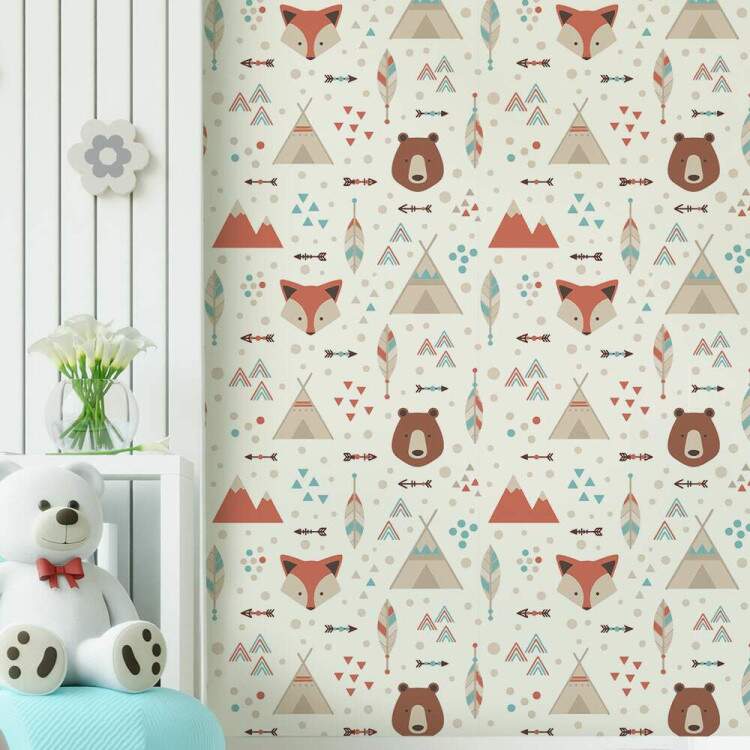 Papel de Parede Infantil Mod - 298 Cabanas Indgenas