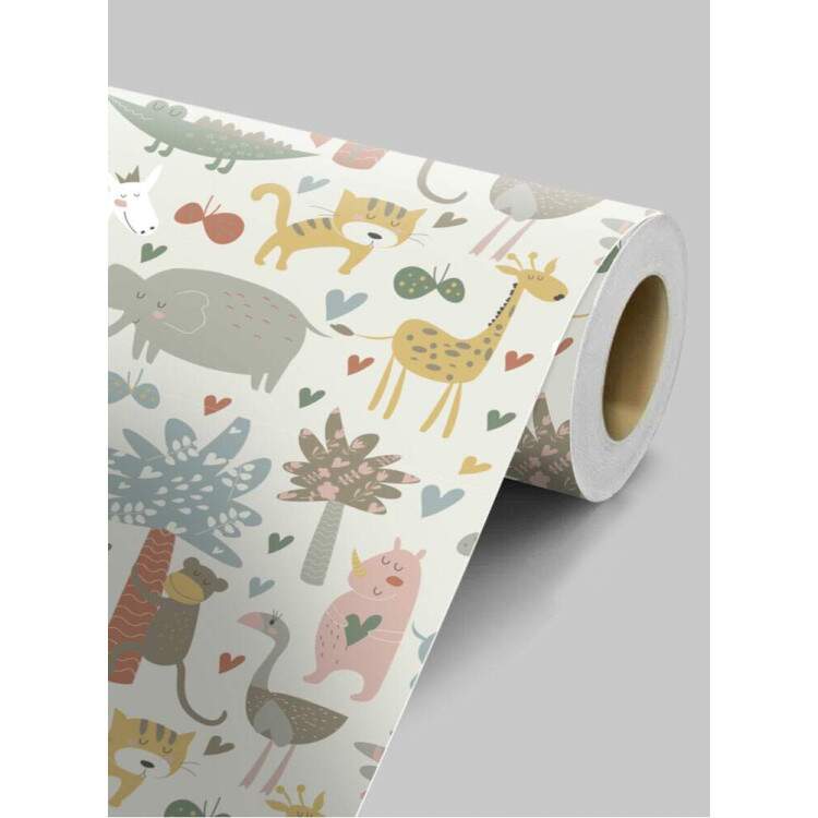 Papel de Parede Infantil Mod - 322 Safri Animais Coloridos