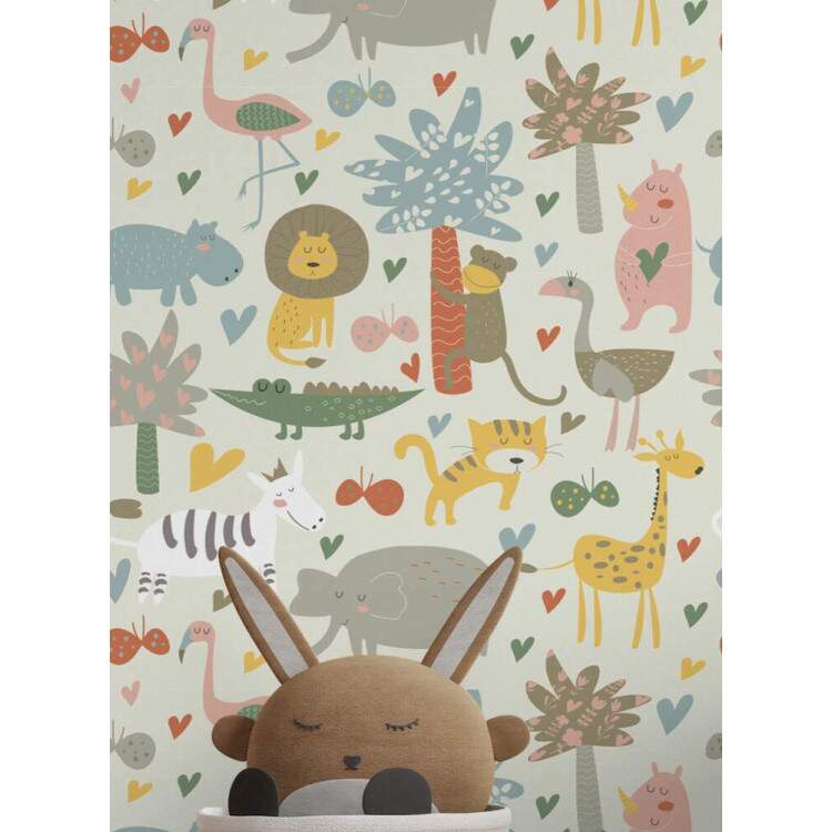 Papel de Parede Infantil Mod - 322 Safri Animais Coloridos