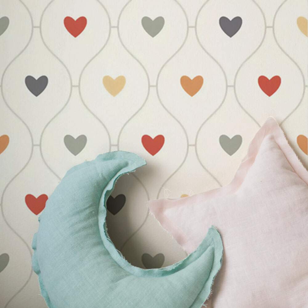 Papel de Parede - Rom�ntico Mod 029 Cora�es Coloridos