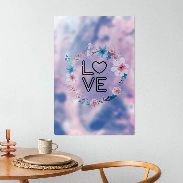 Placa Decorativa Romntica Love com Flores