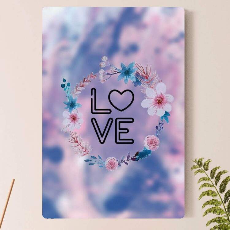 Placa Decorativa Romntica Love com Flores