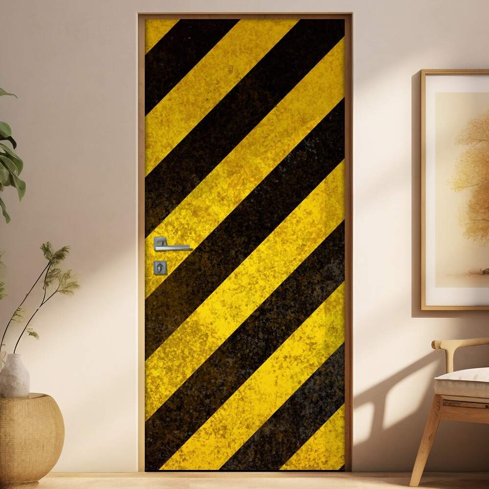 Adesivo Para Porta Diversos Faixas Pretas E Amarelas