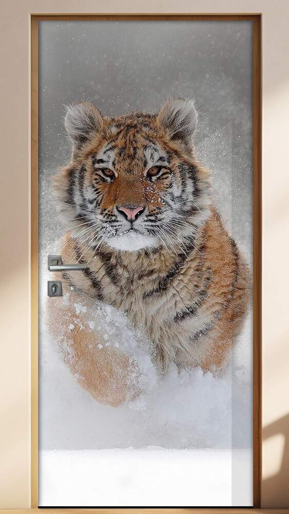 Adesivo Para Porta Animais Tigre Na Neve