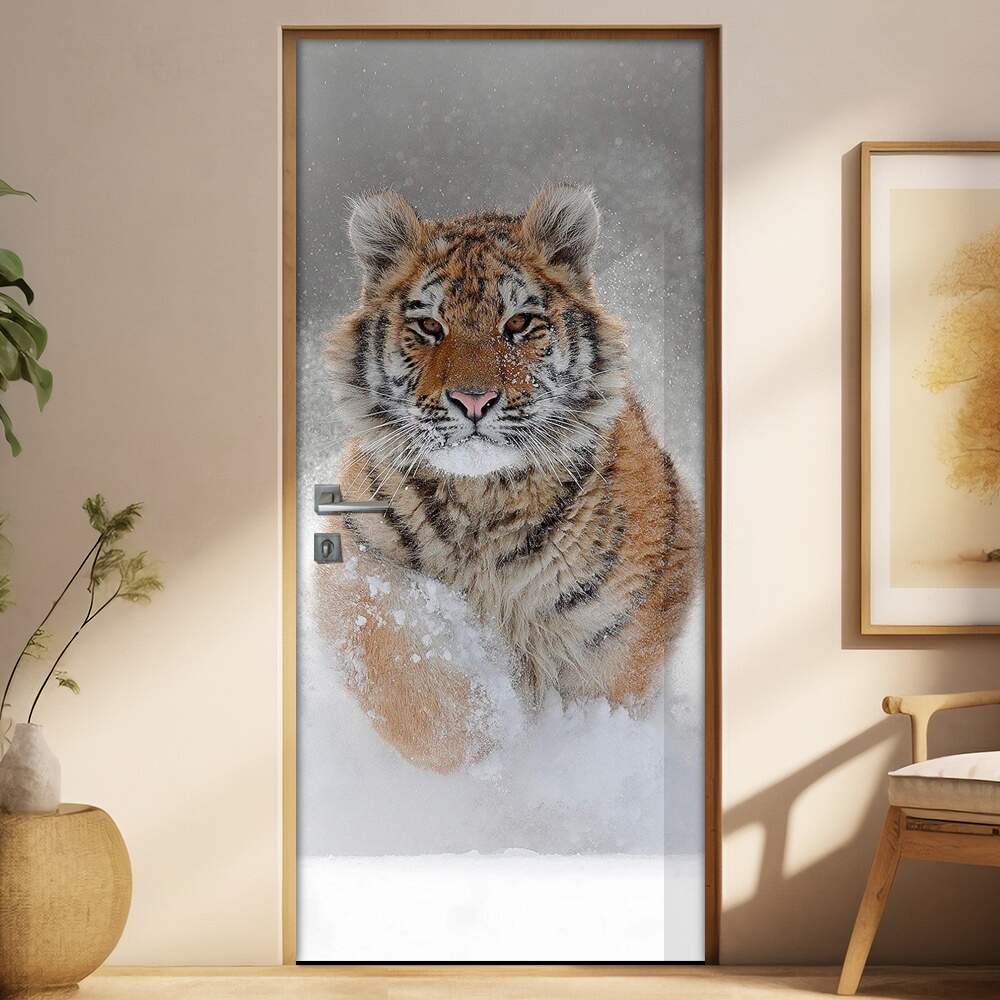 Adesivo Para Porta Animais Tigre Na Neve