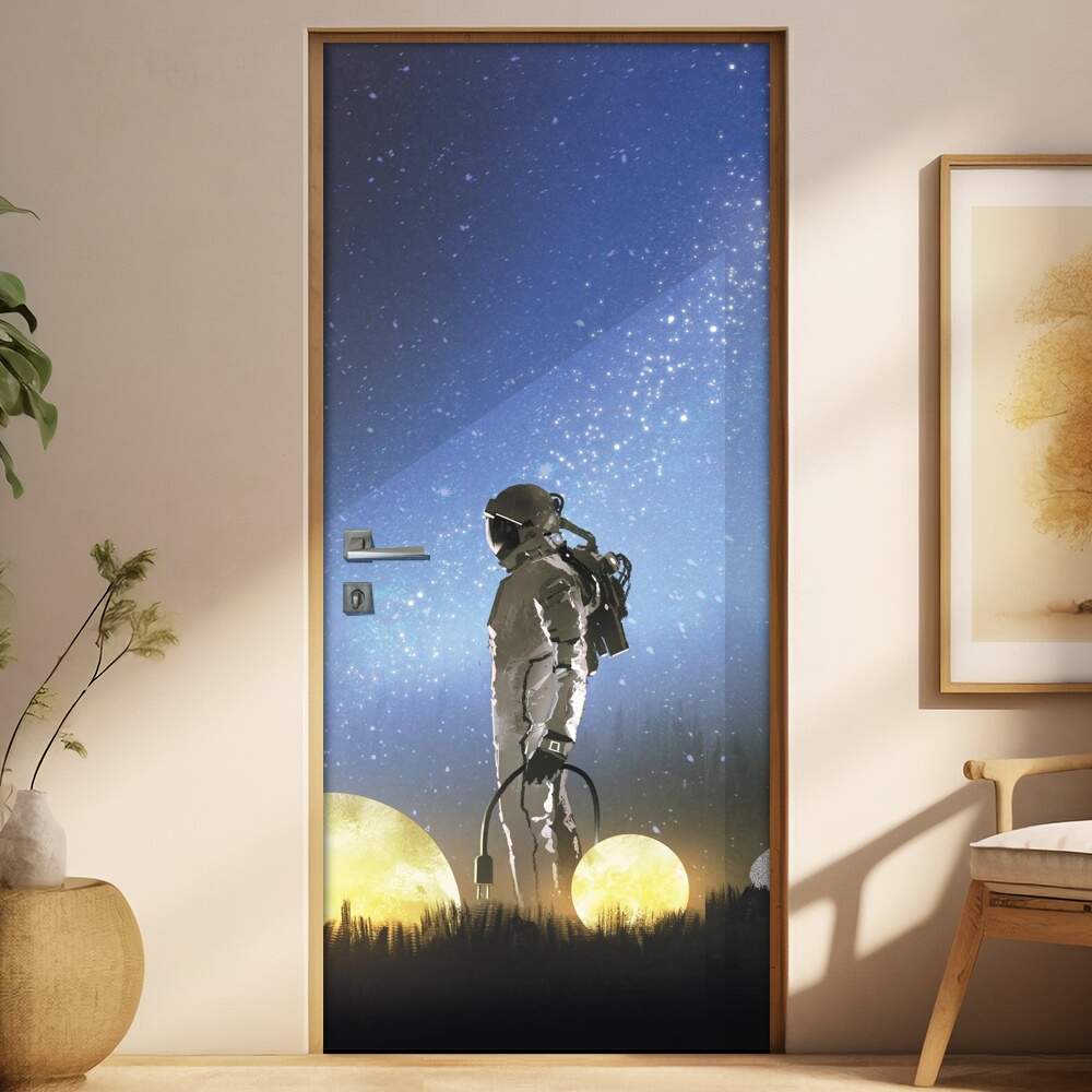 Adesivo Para Porta Astronauta Com Luas E Estrelas