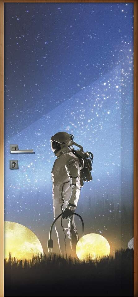 Adesivo Para Porta Astronauta Com Luas E Estrelas