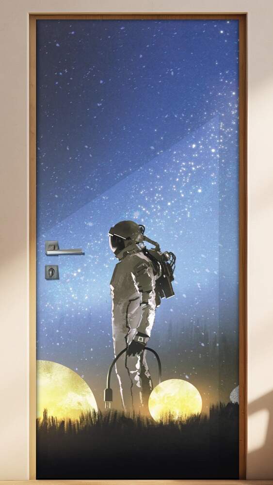 Adesivo Para Porta Astronauta Com Luas E Estrelas