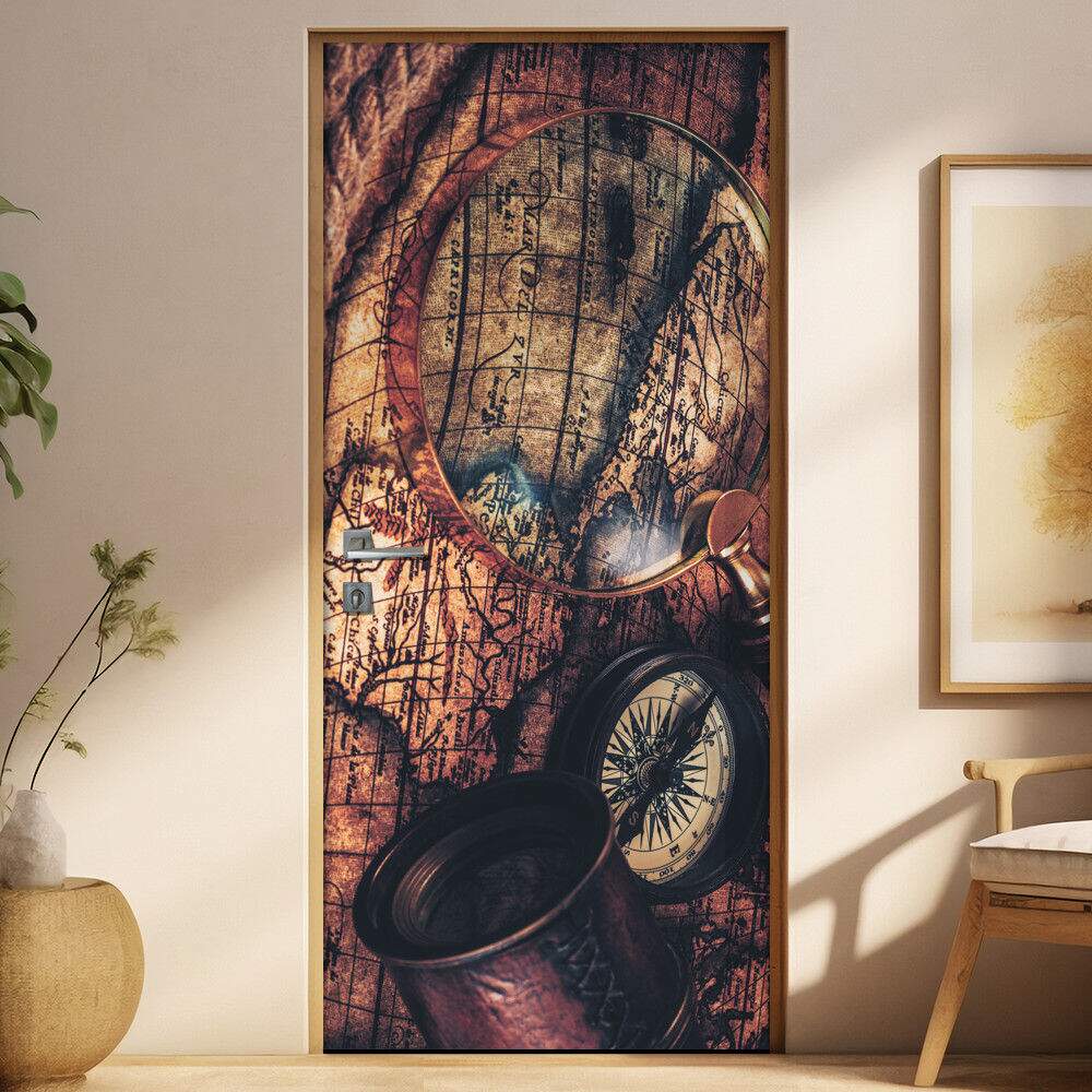 Adesivo para Porta Retro Bssola e Mapa