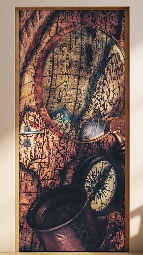 Adesivo para Porta Retro B�ssola e Mapa