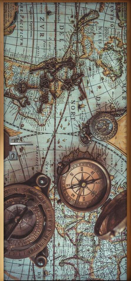Adesivo Para Porta Retro Bssola E Mapa 02