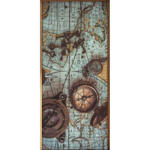 Adesivo Para Porta Retro Bssola E Mapa 02