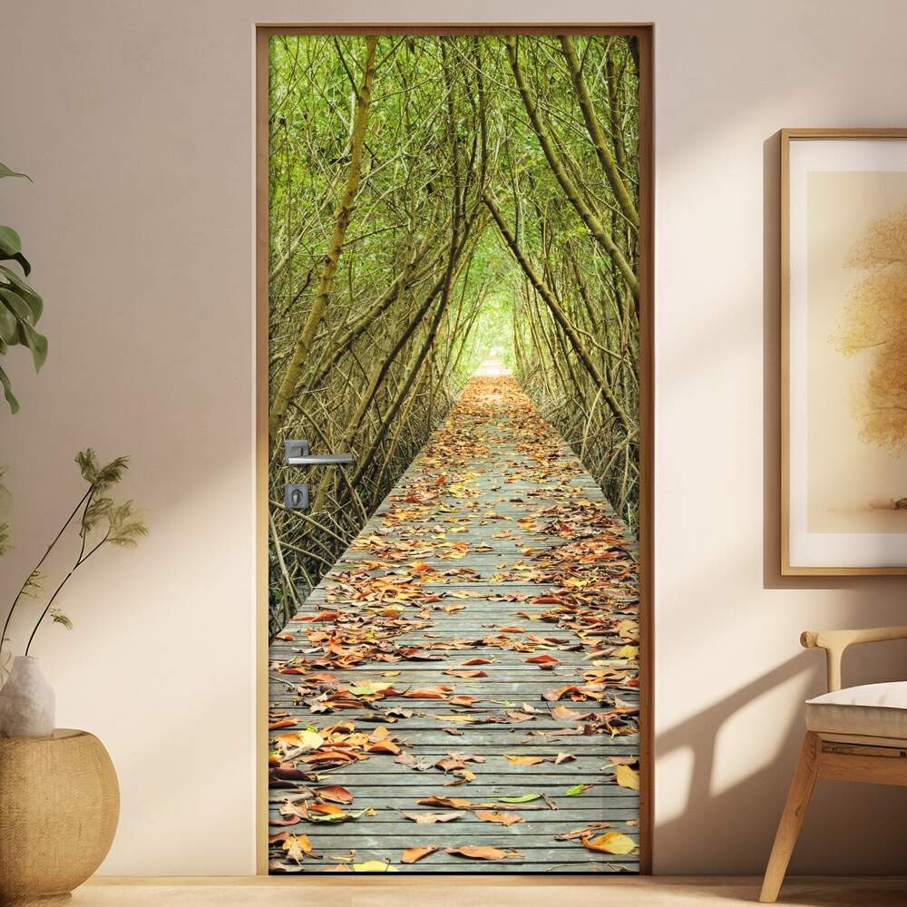 Adesivo para Porta Ponte de Madeira na Floresta