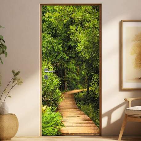 Adesivo para Porta Ponte Madeira na Floresta