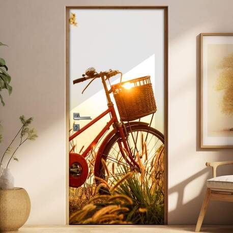 Adesivo para Porta Paisagem 20 Bicicleta com Cesta