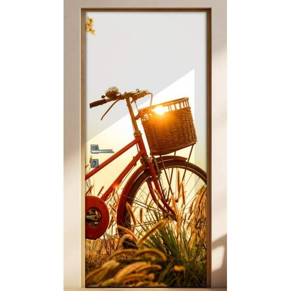Adesivo para Porta Paisagem 20 Bicicleta com Cesta