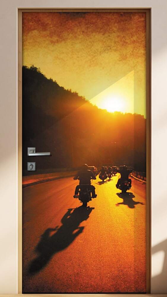 Adesivo para Porta Paisagem 21 Motos P�r do Sol