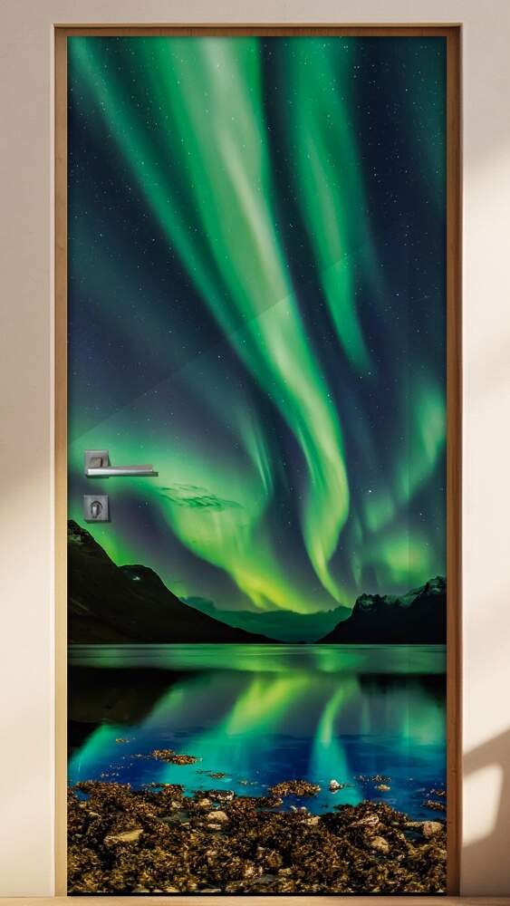 Adesivo para Porta Paisagem 30 Aurora Boreal Verde