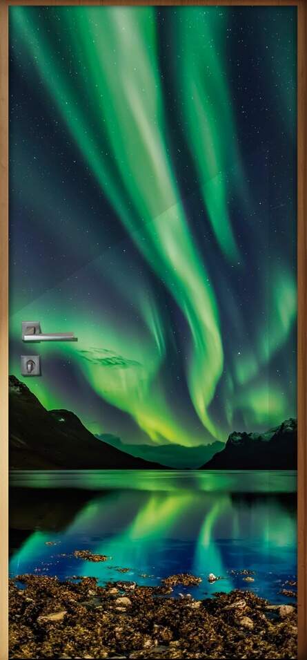 Adesivo para Porta Paisagem 30 Aurora Boreal Verde
