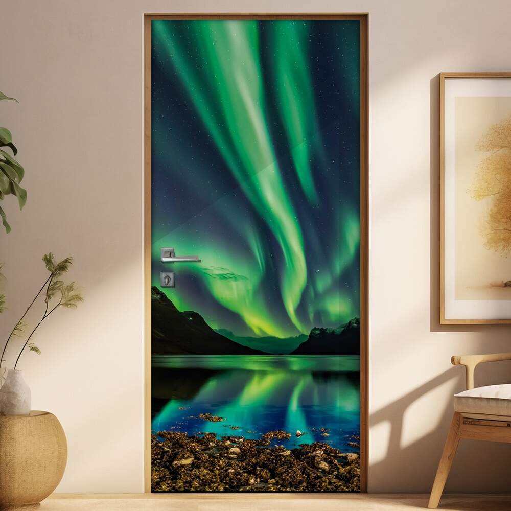 Adesivo para Porta Paisagem 30 Aurora Boreal Verde