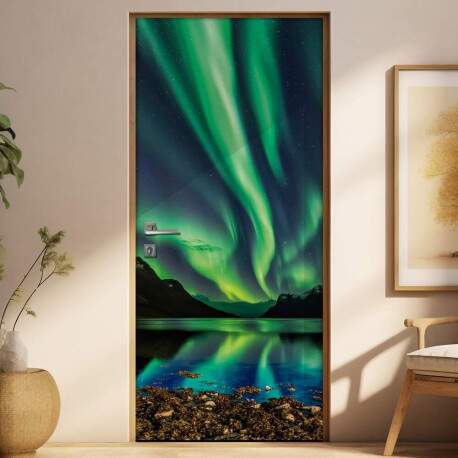Adesivo para Porta Paisagem 30 Aurora Boreal Verde