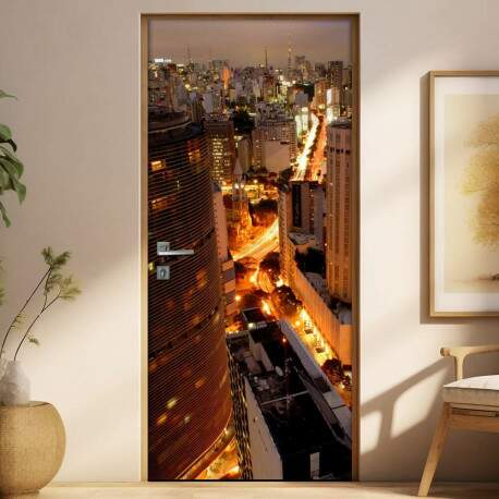 Adesivo para Porta Paisagem 31 Urbano a Noite