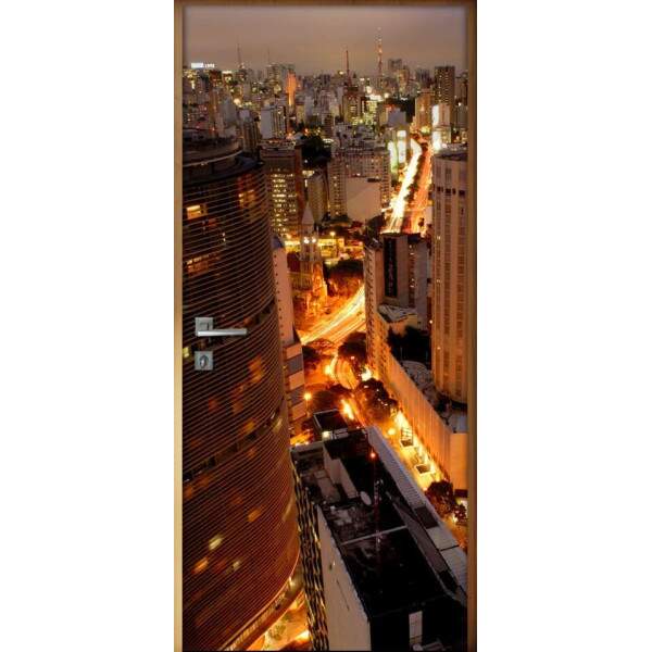 Adesivo para Porta Paisagem 31 Urbano a Noite