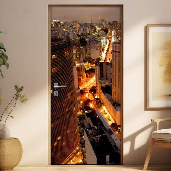Adesivo para Porta Paisagem 31 Urbano a Noite