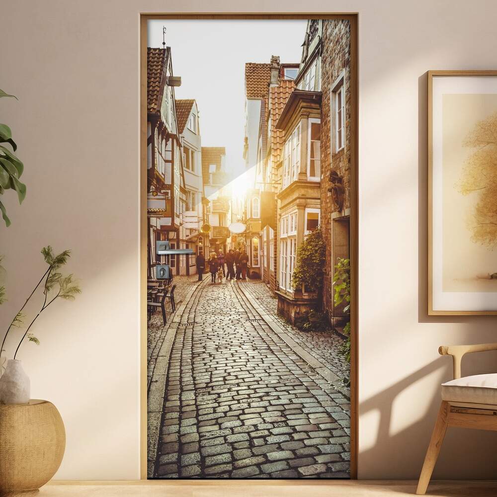 Adesivo para Porta Paisagem 45 Rua de Paralelepidos