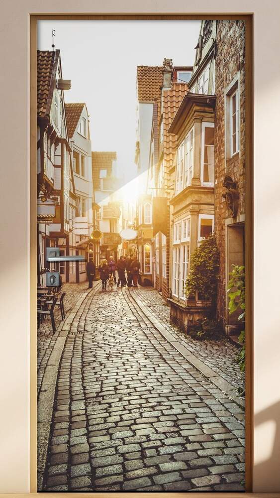 Adesivo para Porta Paisagem 45 Rua de Paralelepidos