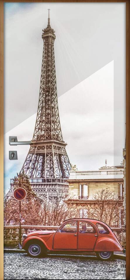 Adesivo para Porta Paisagem 47 Torre Eiffel com Fusca