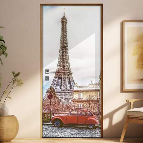 Adesivo para Porta Paisagem 47 Torre Eiffel com Fusca