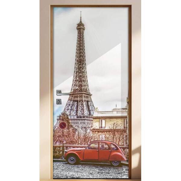 Adesivo para Porta Paisagem 47 Torre Eiffel com Fusca
