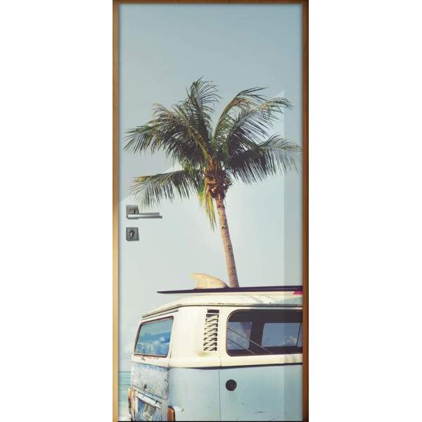 Adesivo para Porta Paisagem 48 Coqueiro e Kombi