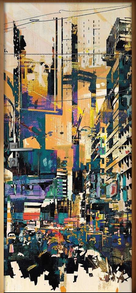 Adesivo para Porta Paisagem 53 Cidade Aquarela
