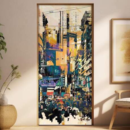 Adesivo para Porta Paisagem 53 Cidade Aquarela