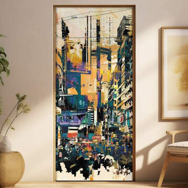 Adesivo para Porta Paisagem 53 Cidade Aquarela
