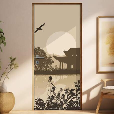 Adesivo para Porta Paisagem 81 Templo Oriental