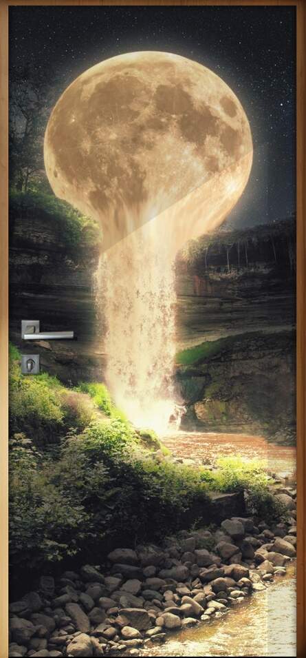 Adesivo para Porta Paisagem 88 Cachoeira na Lua