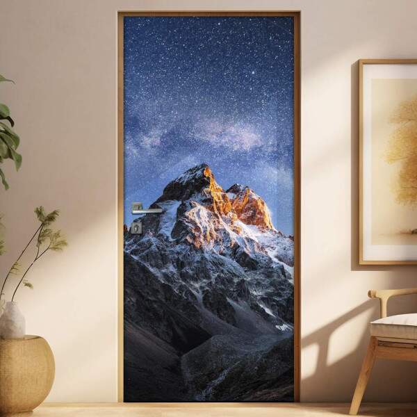 Adesivo para Porta Paisagem 95 Montanha e Estrelas